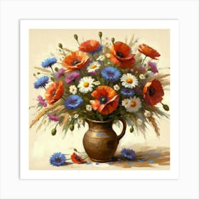 Poppies In A Vase, Acrylic Style Painting 2 Art Print