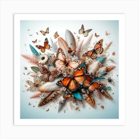 Butterflies And Feathers Art Print