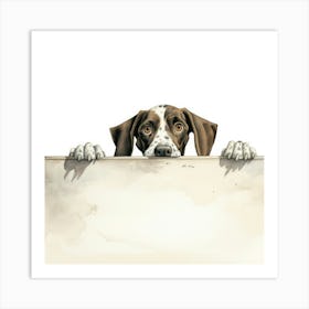 Dog Peeking Over A Sign 12 Art Print