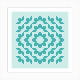 Abstract Geometric Flower Pattern 8 in teal blue green, midcentury modern boho 1 Art Print