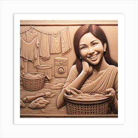 Portrait Of A Woman Washing Clothes Art Print