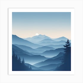 Misty mountains background in blue tone 108 Art Print