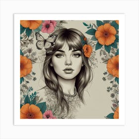 Girl With Flowers Art Print