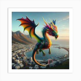 Beautiful Colorful Dragon Flying Over Cape Town 1 Art Print