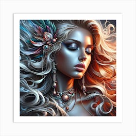 Beautiful Girl With Feathers 1 Art Print