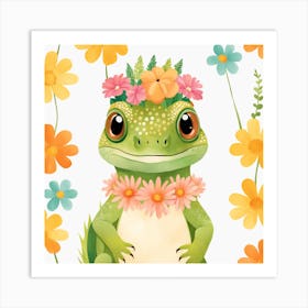 Floral Baby Lizard Nursery Illustration (28) Art Print