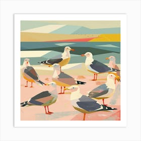 Seagulls On The Beach Art Print