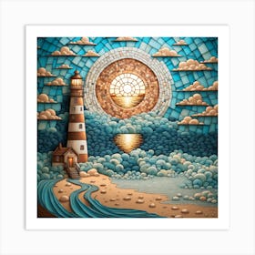 Mosaic Lighthouse In The Sky Art Print