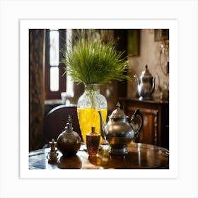 Teapots On A Table Art Print