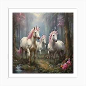 Unicorns In The Forest 4 Art Print