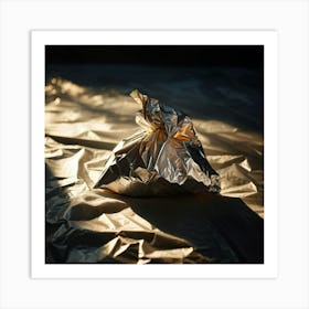 Crumpled Plastic Wrapper Foreground Contrasting Against A Pristine Dark Background Focus On Texture (2) Art Print