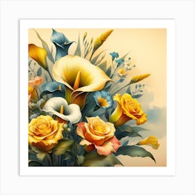 A beautiful and distinctive bouquet of roses and flowers Art Print