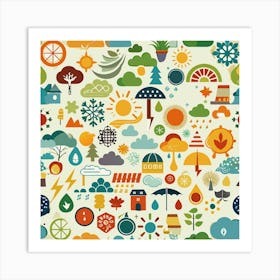 Seamless Pattern Of Nature Icons Art Print