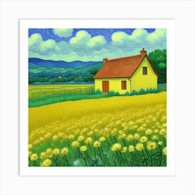 Golden Fields The Tranquility of Farm Living Yellow Dandelions Art Print