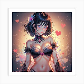 Cute Girl With Hearts In The Air(1) Art Print