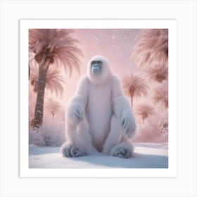 Digital Oil, Ape Wearing A Winter Coat, Whimsical And Imaginative, Soft Snowfall, Pastel Pinks, Blue (2) Art Print