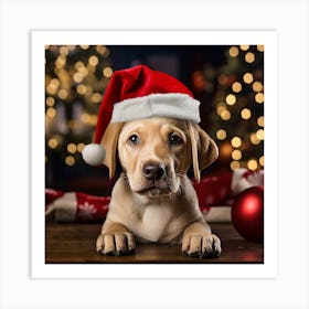 Labrador Retriever Wearing Santa Hat Art Print