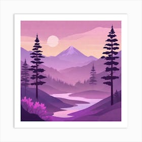 Misty mountains background in purple tone 87 Art Print