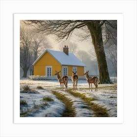 Deer In The Snow Art Print