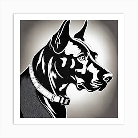 Doberman, Black and white illustration, Dog drawing, Dog art, Animal illustration, Pet portrait, Realistic dog art, dog with collar  Art Print