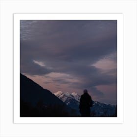 Silhouette Of A Person In The Snow Art Print