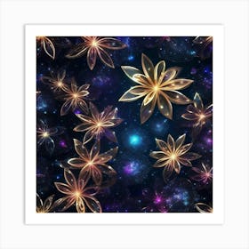 Gold Flowers In Space Art Print