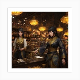 Two Women In A Shop Art Print