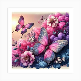 Butterflies And Flowers 3 Art Print