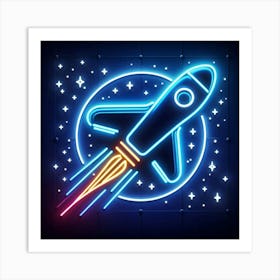 Neon Space Rocket Art Print