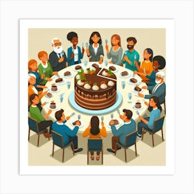 Group Of People Celebrating A Birthday Art Print