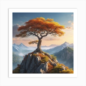 Lone Tree On Top Of Mountain 56 Art Print