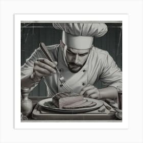 Chef Preparing A Steak Art Print