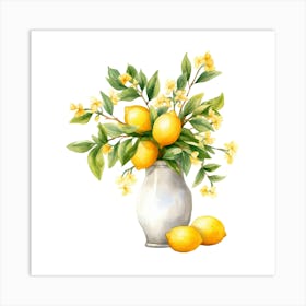 Watercolor Lemons In A Vase Art Print