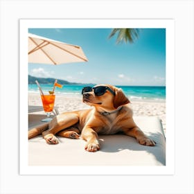 Cute dog soaking up the sun on the beach! 1 Art Print