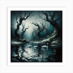 Swans In The Water Art Print Art Print