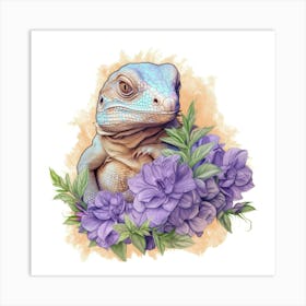 Lizard With Flowers 2 Art Print