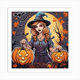 Witch With Pumpkins 2 Art Print