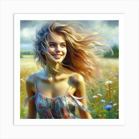 Girl In A Field 3 Art Print