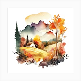 Watercolor Autumn Landscape 52 Art Print