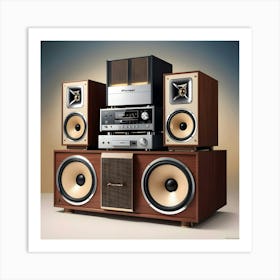 A Highly Detailed, Ultra High Resolution Illustration Of A Vintage, Old School Pioneer Stack Sound System And Speakers 1 Art Print