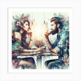 Couple Drinking Coffee 2 Art Print