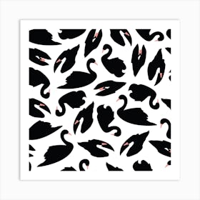 Black Swan Pattern On White Square Art Print