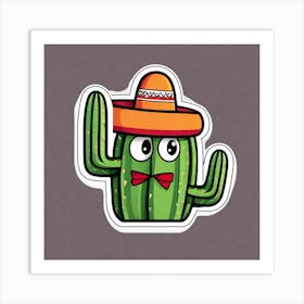 Mexico Cactus With Mexican Hat Inside Taco Sticker 2d Cute Fantasy Dreamy Vector Illustration (10) Art Print