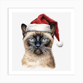 Siamese Cat In Santa Hat 4 Art Print