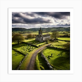 Rural Aerial Village Norman Grass Cemetery Cloudy Old Air Gravestone Mediaeval Architectu (9) Art Print