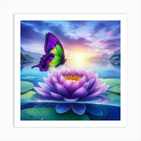 Butterly around flowers 3 Art Print