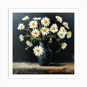 Daisy Flowers Vase Dark Art 3 Art Print