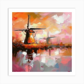 A square abstract painting of a windmill 2 Art Print