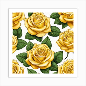 Yellow Roses Seamless Pattern 4 Art Print