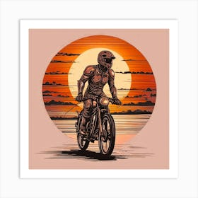 Motorcycle Rider At Sunset Affiche